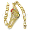 Oro Laminado Fancy Bracelet, Gold Filled Style Guadalupe and Flower Design, with Multicolor Crystal, Polished, Golden Finish, 03.253.0025.08 (05 MM Thickness, 8 Inches Length)