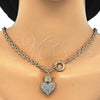 Oro Laminado Necklace and Bracelet, Gold Filled Style Heart and Crown Design, with White Crystal, Polished, Golden Finish, 06.63.0251