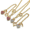 Oro Laminado Necklace and Bracelet, Gold Filled Style Heart and Crown Design, with White Crystal, Polished, Golden Finish, 06.63.0251