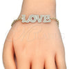 Oro Laminado Fancy Bracelet, Gold Filled Style Love Design, Polished, Golden Finish, 03.63.2018.08 (03 MM Thickness, 8 Inches Length)