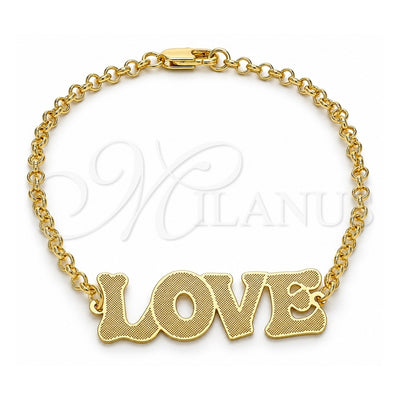 Oro Laminado Fancy Bracelet, Gold Filled Style Love Design, Polished, Golden Finish, 03.63.2018.08 (03 MM Thickness, 8 Inches Length)