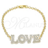Oro Laminado Fancy Bracelet, Gold Filled Style Love Design, Polished, Golden Finish, 03.63.2018.08 (03 MM Thickness, 8 Inches Length)