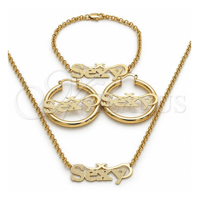 Oro Laminado Necklace, Bracelet and Earring, Gold Filled Style Polished, Golden Finish, 06.63.0252
