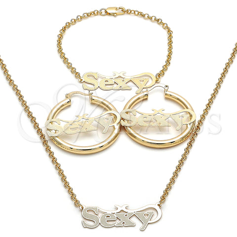 Oro Laminado Necklace, Bracelet and Earring, Gold Filled Style Polished, Golden Finish, 06.63.0252