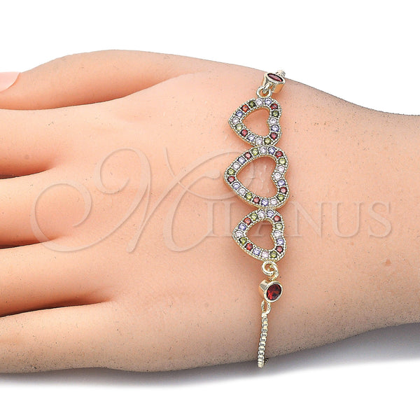 Gold Filled Bracelet — Fancy Bracelet Heart Design with Multicolor Cubic Zirconia — alternate product view — SKU 124800 | Oro Laminado brazalete — elegante Bracelet corazón diseño with Multicolor Cubic Zirconia — SKU 124800