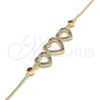 Oro Laminado Fancy Bracelet, Gold Filled Style Heart Design, with Multicolor Cubic Zirconia, Polished, Golden Finish, 03.221.0058.1.08 (01 MM Thickness, 8 Inches Length)