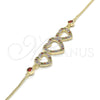 Oro Laminado Fancy Bracelet, Gold Filled Style Heart Design, with Multicolor Cubic Zirconia, Polished, Golden Finish, 03.221.0058.1.08 (01 MM Thickness, 8 Inches Length)