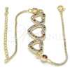 Oro Laminado Fancy Bracelet, Gold Filled Style Heart Design, with Multicolor Cubic Zirconia, Polished, Golden Finish, 03.221.0058.1.08 (01 MM Thickness, 8 Inches Length)