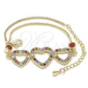 Oro Laminado Fancy Bracelet, Gold Filled Style Heart Design, with Multicolor Cubic Zirconia, Polished, Golden Finish, 03.221.0058.1.08 (01 MM Thickness, 8 Inches Length)