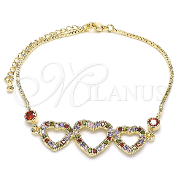 Gold Filled Bracelet — Fancy Bracelet Heart Design with Multicolor Cubic Zirconia — main product view — SKU 124800 | Oro Laminado brazalete — elegante Bracelet corazón diseño with Multicolor Cubic Zirconia — SKU 124800
