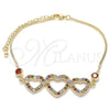 Oro Laminado Fancy Bracelet, Gold Filled Style Heart Design, with Multicolor Cubic Zirconia, Polished, Golden Finish, 03.221.0058.1.08 (01 MM Thickness, 8 Inches Length)