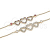 Oro Laminado Fancy Bracelet, Gold Filled Style Heart Design, with Multicolor Cubic Zirconia, Polished, Golden Finish, 03.221.0058.1.08 (01 MM Thickness, 8 Inches Length)