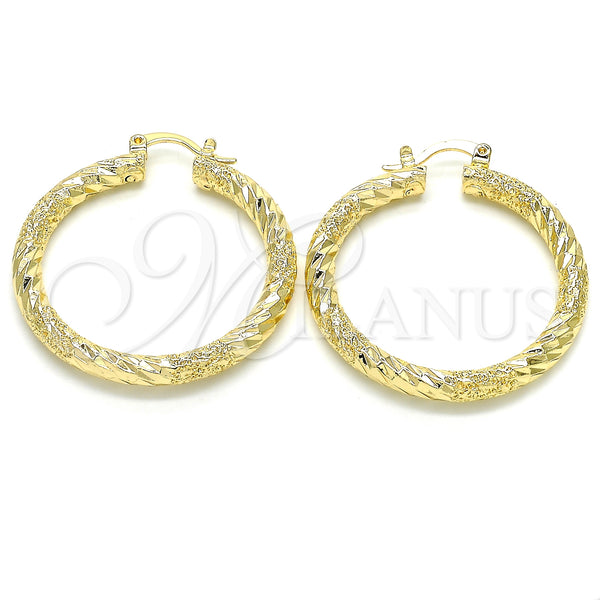 Gold Filled Hoop Earrings — Medium Hoop Diamond Cutting 02. — main product view — SKU 124807 | Oro Laminado aretes de aro — Medium Hoop Diamond Cutting 02. — SKU 124807