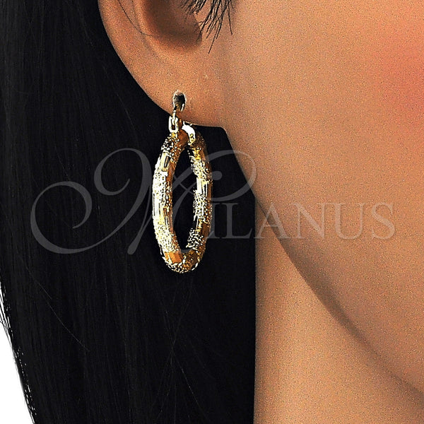 Gold Filled Hoop Earrings — Medium Hoop Diamond Cutting 02. — main product view — SKU 124811 | Oro Laminado aretes de aro — Medium Hoop Diamond Cutting 02. — SKU 124811