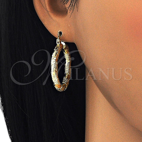 Oro Laminado Medium Hoop, Gold Filled Style Diamond Cutting Finish, Golden Finish, 02.170.0125.30