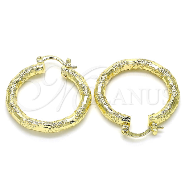 Gold Filled Hoop Earrings — Medium Hoop Diamond Cutting 02. — alternate product view — SKU 124811 | Oro Laminado aretes de aro — Medium Hoop Diamond Cutting 02. — SKU 124811
