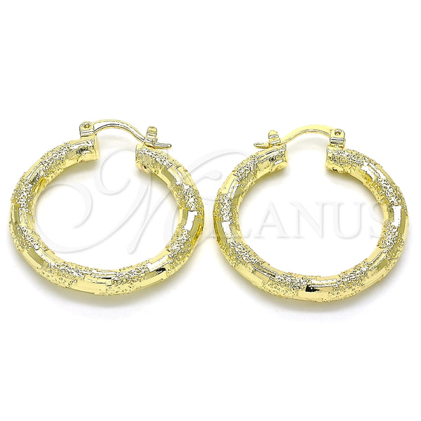 Gold Filled Hoop Earrings — Medium Hoop Diamond Cutting 02. — alternate product view — SKU 124811 | Oro Laminado aretes de aro — Medium Hoop Diamond Cutting 02. — SKU 124811