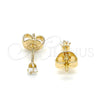 Oro Laminado Stud Earring, Gold Filled Style with White Cubic Zirconia, Polished, Golden Finish, 02.63.2659
