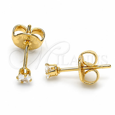 Oro Laminado Stud Earring, Gold Filled Style with White Cubic Zirconia, Polished, Golden Finish, 02.63.2659