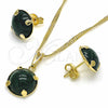 Oro Laminado Earring and Pendant Adult Set, Gold Filled Style with Emerald Cubic Zirconia, Polished, Golden Finish, 10.09.0038.1.18