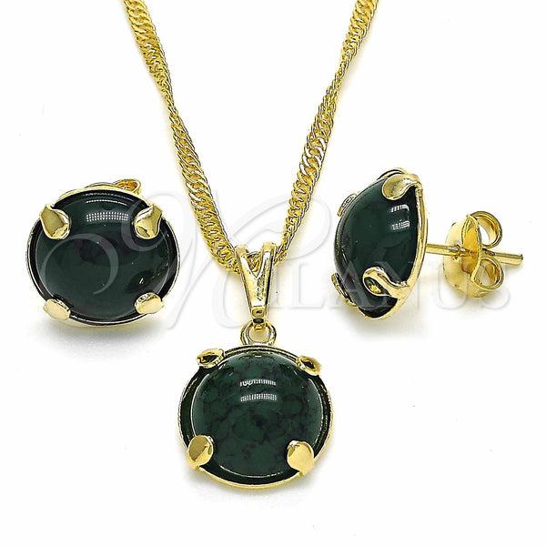 Gold Filled Ring — Earring and Pendant Adult Set with Emerald Cubic — main product view — SKU 124813 | Oro Laminado anillo — Earring and Pendant Adult Set with Emerald Cubic — SKU 124813