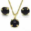 Oro Laminado Earring and Pendant Adult Set, Gold Filled Style with Black Cubic Zirconia, Polished, Golden Finish, 10.09.0038.2.18