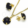 Oro Laminado Earring and Pendant Adult Set, Gold Filled Style with Black Cubic Zirconia, Polished, Golden Finish, 10.09.0038.2.18