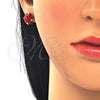 Oro Laminado Earring and Pendant Adult Set, Gold Filled Style with Ruby Cubic Zirconia, Polished, Golden Finish, 10.09.0038.3.18