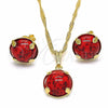 Oro Laminado Earring and Pendant Adult Set, Gold Filled Style with Ruby Cubic Zirconia, Polished, Golden Finish, 10.09.0038.3.18