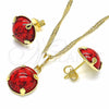 Oro Laminado Earring and Pendant Adult Set, Gold Filled Style with Ruby Cubic Zirconia, Polished, Golden Finish, 10.09.0038.3.18
