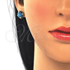 Oro Laminado Earring and Pendant Adult Set, Gold Filled Style with Turquoise Cubic Zirconia, Polished, Golden Finish, 10.09.0038.4.18