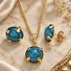 Oro Laminado Earring and Pendant Adult Set, Gold Filled Style with Turquoise Cubic Zirconia, Polished, Golden Finish, 10.09.0038.4.18