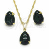 Oro Laminado Earring and Pendant Adult Set, Gold Filled Style Teardrop Design, with Emerald Cubic Zirconia, Polished, Golden Finish, 10.09.0039.1.18