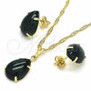 Oro Laminado Earring and Pendant Adult Set, Gold Filled Style Teardrop Design, with Emerald Cubic Zirconia, Polished, Golden Finish, 10.09.0039.1.18