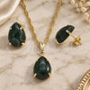 Oro Laminado Earring and Pendant Adult Set, Gold Filled Style Teardrop Design, with Emerald Cubic Zirconia, Polished, Golden Finish, 10.09.0039.1.18