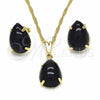 Oro Laminado Earring and Pendant Adult Set, Gold Filled Style Teardrop Design, with Black Cubic Zirconia, Polished, Golden Finish, 10.09.0039.2.18