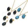 Oro Laminado Earring and Pendant Adult Set, Gold Filled Style Teardrop Design, with Black Cubic Zirconia, Polished, Golden Finish, 10.09.0039.2.18