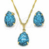 Oro Laminado Earring and Pendant Adult Set, Gold Filled Style Teardrop Design, with Turquoise Cubic Zirconia, Polished, Golden Finish, 10.09.0039.3.18
