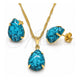 Oro Laminado Earring and Pendant Adult Set, Gold Filled Style Teardrop Design, with Turquoise Cubic Zirconia, Polished, Golden Finish, 10.09.0039.3.18