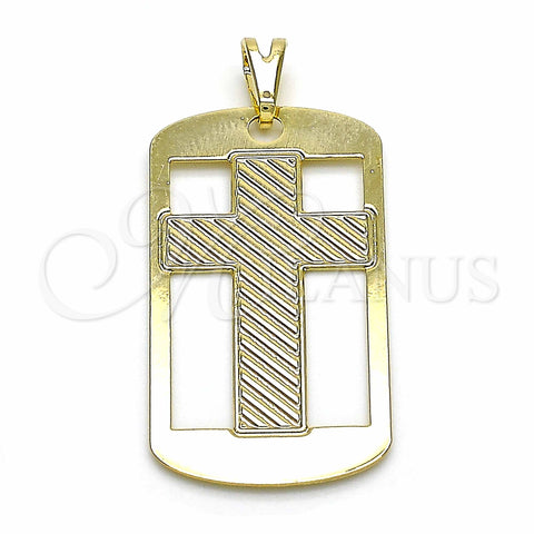Oro Laminado Religious Pendant, Gold Filled Style Cross Design, Polished, Golden Finish, 05.09.0065