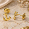 Oro Laminado Stud Earring, Gold Filled Style Anchor Design, Polished, Golden Finish, 02.09.0159