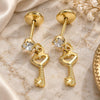 Oro Laminado Stud Earring, Gold Filled Style key Design, with White Cubic Zirconia, Polished, Golden Finish, 02.09.0165