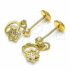 Oro Laminado Stud Earring, Gold Filled Style Moon and Star Design, with White Cubic Zirconia, Polished, Golden Finish, 02.09.0168