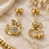 Oro Laminado Stud Earring, Gold Filled Style Moon and Star Design, with White Cubic Zirconia, Polished, Golden Finish, 02.09.0168