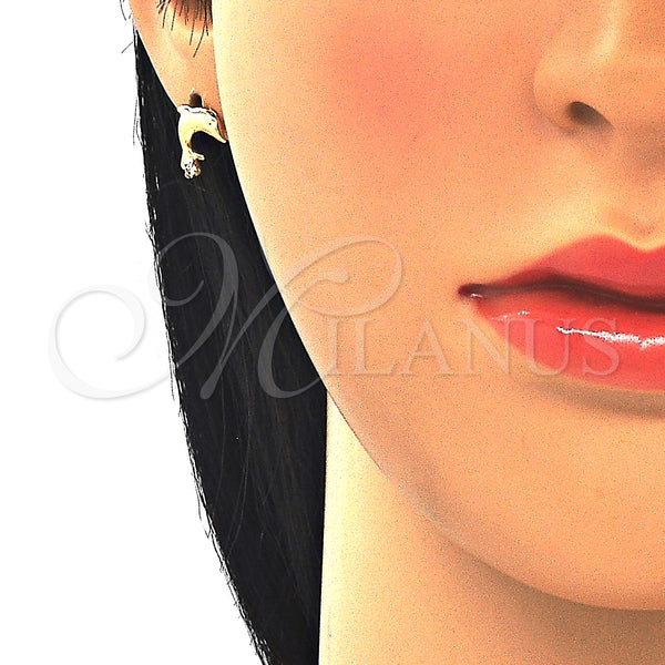 Gold Filled Ring — Stud Earring Dolphin Design with White Cubic Zirconia — alternate product view — SKU 124838 | Oro Laminado anillo — Stud Earring Dolphin diseño with blanco Cubic Zirconia — SKU 124838