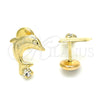 Oro Laminado Stud Earring, Gold Filled Style Dolphin Design, with White Cubic Zirconia, Polished, Golden Finish, 02.09.0171