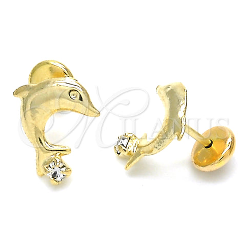Oro Laminado Stud Earring, Gold Filled Style Dolphin Design, with White Cubic Zirconia, Polished, Golden Finish, 02.09.0171