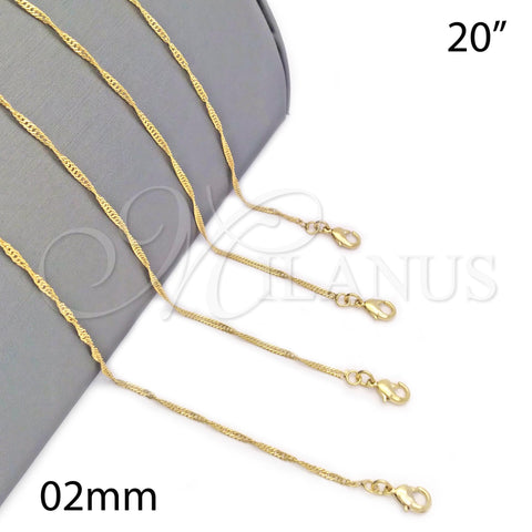 Oro Laminado Basic Necklace, Gold Filled Style Singapore Design, Polished, Golden Finish, 04.09.0169.20 (20 Inches Length)