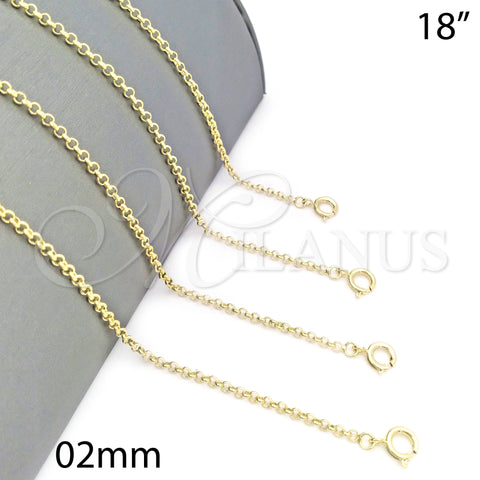 Oro Laminado Basic Necklace, Gold Filled Style Rolo Design, Polished, Golden Finish, 04.09.0170.18 (18 Inches Length)