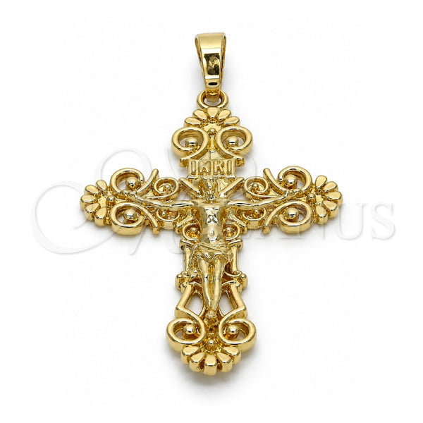 Oro Laminado Religious Pendant, Gold Filled Style Crucifix Design, Polished, Golden Finish, 05.213.0033